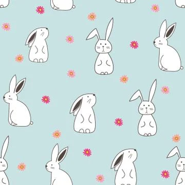 Cute bunny seamless pattern background. Vector illustration for fabric and gi Stock Illustration