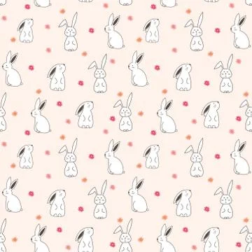 Cute bunny seamless pattern background. Vector illustration for fabric and gi Stock Illustration