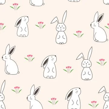 Cute bunny seamless pattern background. Vector illustration for fabric and gi Stock Illustration