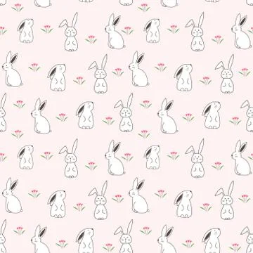 Cute bunny seamless pattern background. Vector illustration for fabric and gi Stock Illustration
