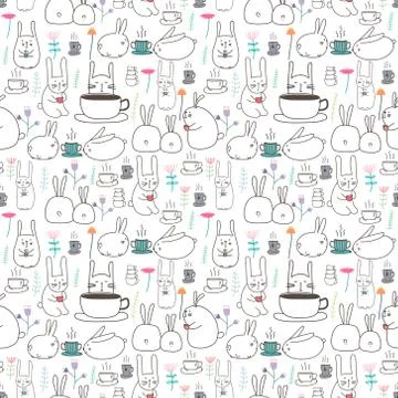 Cute bunny seamless pattern background. Vector illustration for fabric and gi Stock Illustration