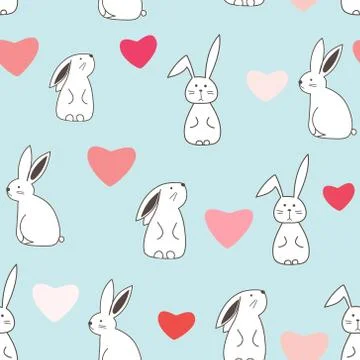 Cute bunny seamless pattern background. Vector illustration for fabric and gi Stock Illustration