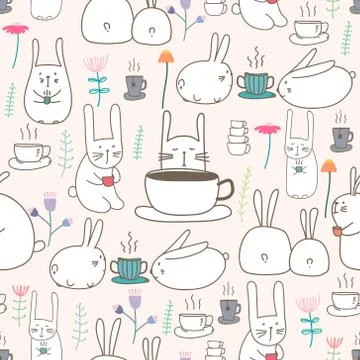 Cute bunny seamless pattern background. Vector illustration for fabric and gi Stock Illustration