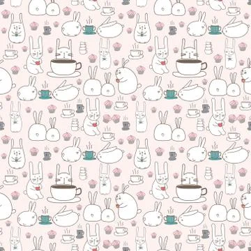 Cute bunny seamless pattern background. Vector illustration for fabric and gi Stock Illustration