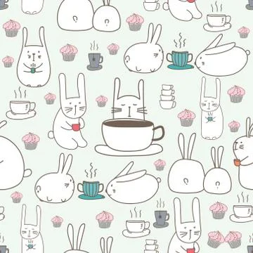 Cute bunny seamless pattern background. Vector illustration for fabric and gi Stock Illustration