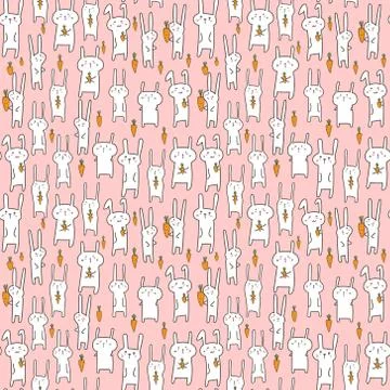 Cute bunny seamless pattern background. Vector illustration. Stock Illustration