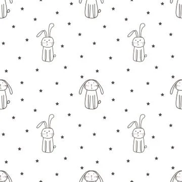 Cute bunny seamless pattern background. Vector illustration. Stock Illustration
