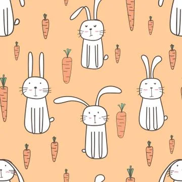 Cute bunny seamless pattern background. Vector illustration. Stock Illustration
