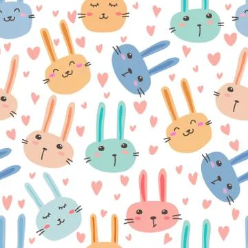 Cute bunny seamless pattern background. Vector illustration. Illustrazione stock
