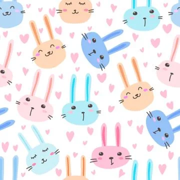 Cute bunny seamless pattern background. Vector illustration. Stock Illustration