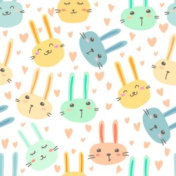 Cute bunny seamless pattern background. Vector illustration. Stock Illustration
