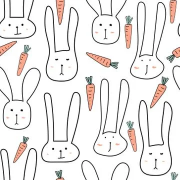 Cute bunny seamless pattern background. Vector illustration. Stock Illustration