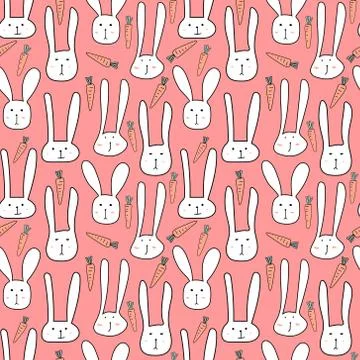 Cute bunny seamless pattern background. Vector illustration. Stock Illustration