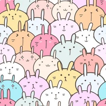 Cute bunny seamless pattern background. Vector illustration. Stock Illustration