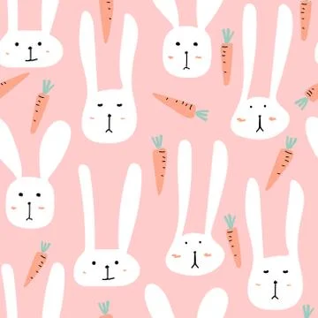 Cute bunny seamless pattern background. Vector illustration. Stock Illustration
