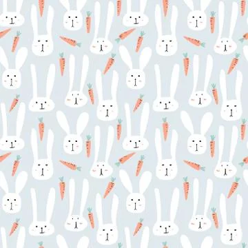 Cute bunny seamless pattern background. Vector illustration. Stock Illustration