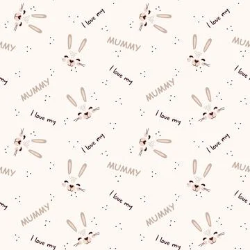 Cute bunny Seamless pattern Background with words I love mum Wallpaper Stock Illustration