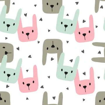 Cute bunny seamless pattern in tender colors. Vector illustration. Stock Illustration