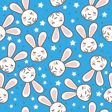 Cute Bunny Seamless Vector Pattern. Bunny Cute Face Character Seamless Vec... Stock Photos
