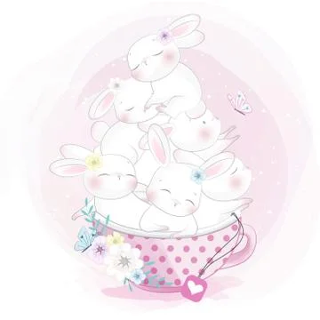 Cute bunny sitting inside the cup illustration Stock Illustration