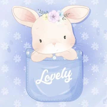 Cute bunny sitting inside pocket illustration 스톡 일러스트