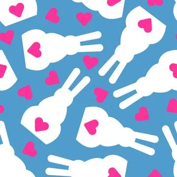 Cute bunny tail heart pattern seamless. Baby fabric texture Stock Illustration