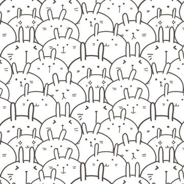 Cute Bunny Vector Pattern Background. Funny Doodle. Handmade Vector Illustration Stock Illustration