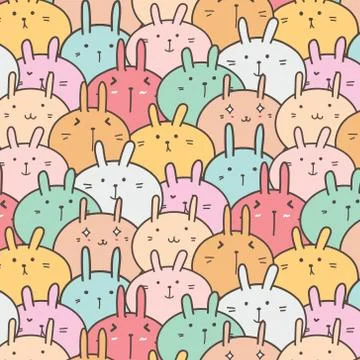 Cute Bunny Vector Pattern Background. Funny Doodle. Handmade Vector Illustration Illustrazione stock