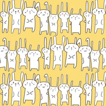 Cute Bunny Vector Pattern Background. Funny Doodle. Handmade Vector Illustration Stock Illustration