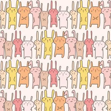Cute Bunny Vector Pattern Background. Funny Doodle. Handmade Vector Illustration Stock Illustration