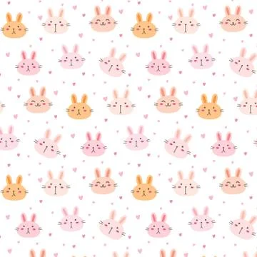 Cute Bunny Vector Pattern Background. Funny Doodle. Handmade Vector Illustration Stock Illustration