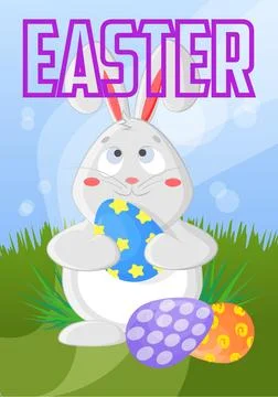 Cute bunny waiting for easter holiday in illustration Stock Illustration