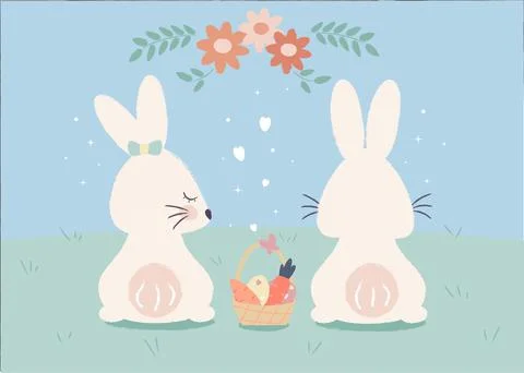 Cute bunnys silhoettes for Easter holidays. Spring greeting card for kids Stock Illustration