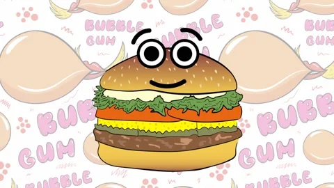 Cute burger and bubble gums Stock Footage 98300225