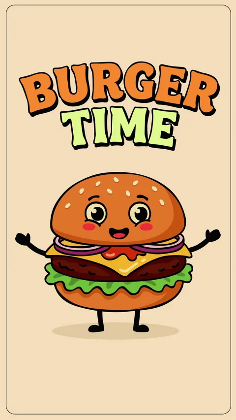 Cute Burger Character Saying Burger Time for Food Promotion 库存影片 332976294