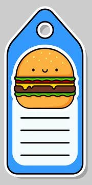 Cute burger. Notebook label. Note label. Vector stickers Stock Illustration