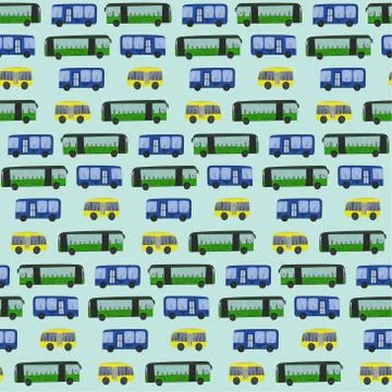 Cute bus pattern on blue background Stock Illustration
