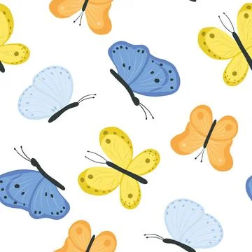 Cute butterflies seamless pattern. Flying insects vector flat illustration Stock Illustration