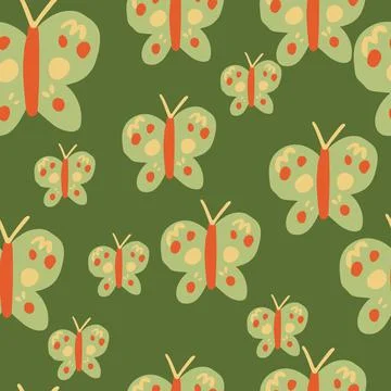 Cute butterfly seamless pattern. Doodle flying insect endless wallpaper. Naiv Stock Illustration