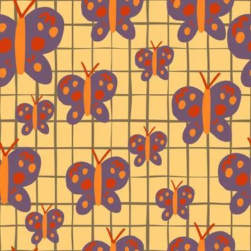 Cute butterfly seamless pattern. Doodle flying insect endless wallpaper. Naiv Stock Illustration