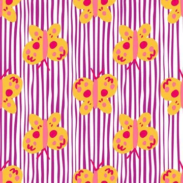 Cute butterfly seamless pattern. Doodle flying insect endless wallpaper. Naiv Stock Illustration