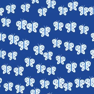 Cute butterfly seamless pattern. Doodle flying insect endless wallpaper. Naiv Stock Illustration