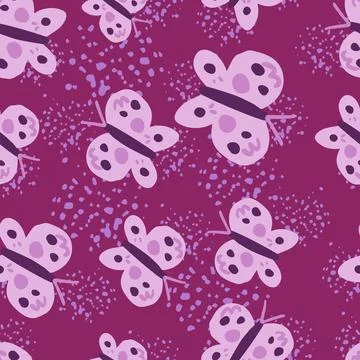 Cute butterfly seamless pattern. Doodle flying insect endless wallpaper. Naiv Stock Illustration