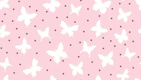 Cute butterfly silhouettes seamless pattern with pink background. Stylish cut Illustrazione stock