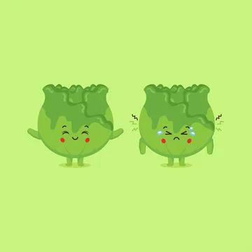 Cute Cabbage Character Smiling and Sad Stock Illustration