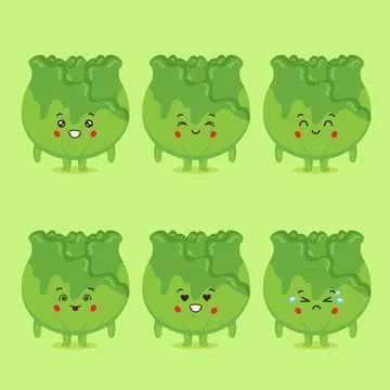 Cute Cabbage Character with Various Expression Stock Illustration