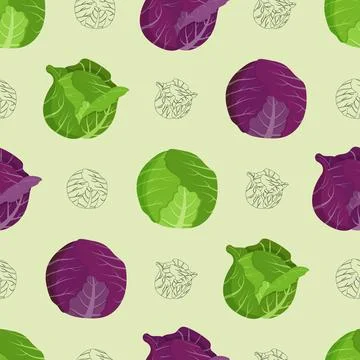 Cute cabbage seamless pattern. Flat vector illustration Stock Illustration