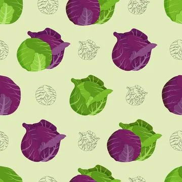 Cute cabbage seamless pattern. Flat vector illustration Stock Illustration