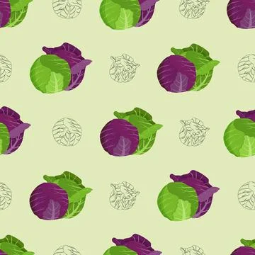 Cute cabbage seamless pattern. Flat vector illustration Stock Illustration