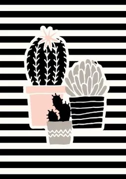 Cute Cacti Poster Design Stock Illustration